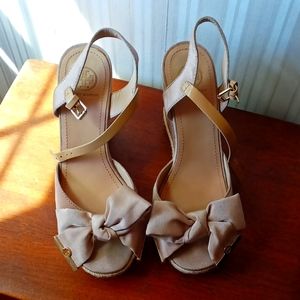 Tory Burch Penny Tan Espadrille Leather Wedge Sandal